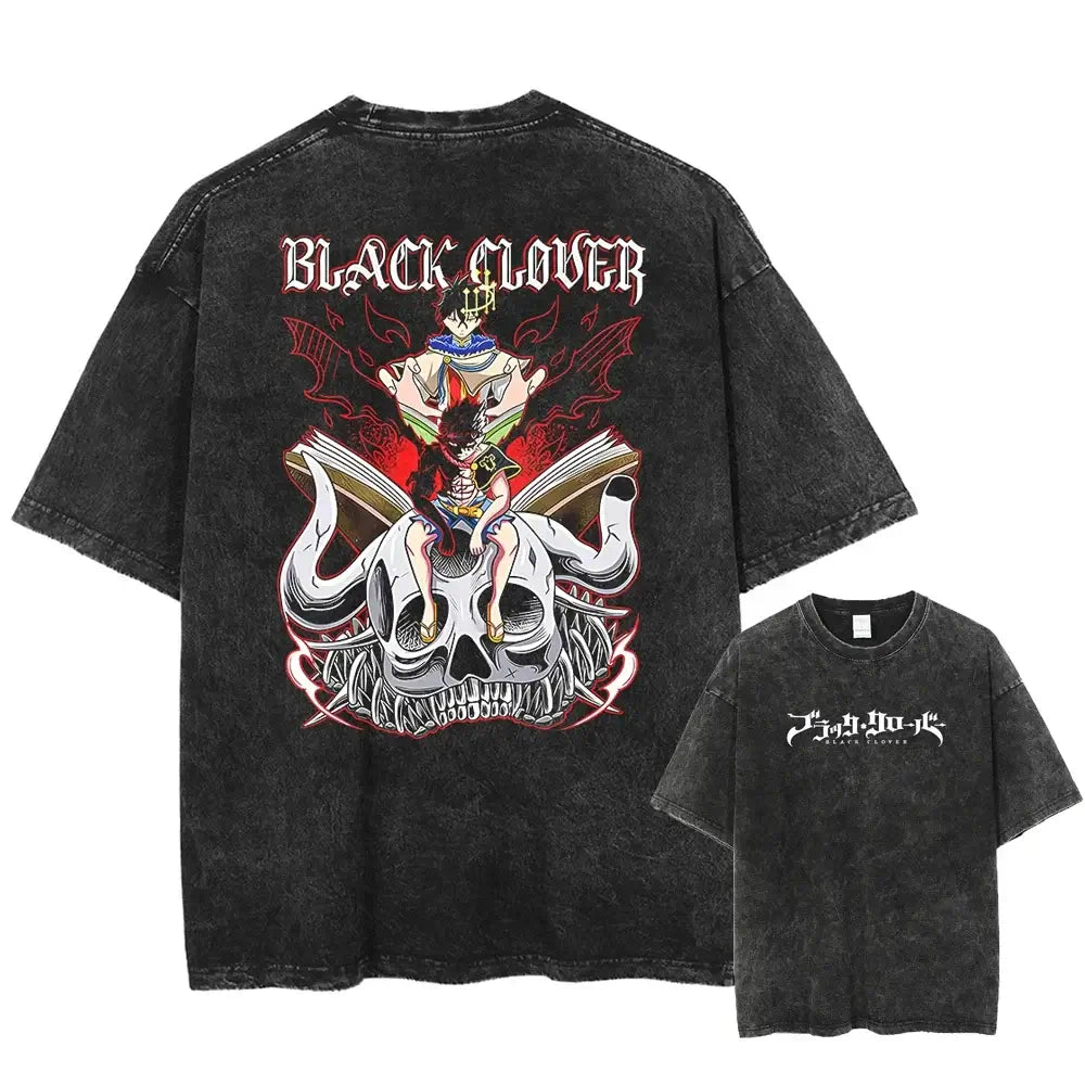 Asta Black Clover Manga Streetwear T-Shirt featuring a graphic design on a washed cotton oversized tee.