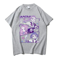 KPop Devil Hunter T-shirt in 100% pure cotton, featuring a fashionable graphic for a unisex casual summer look for men and women.