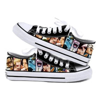 One Piece Anime Low Top Canvas Sneakers flat lay pair printed anime canvas couple birthday gift