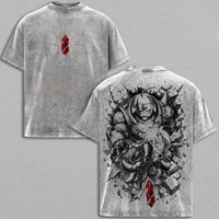 Edward and Alphonse Elric T-Shirt featuring striking artwork on a retro-washed design with red alchemical symbol.