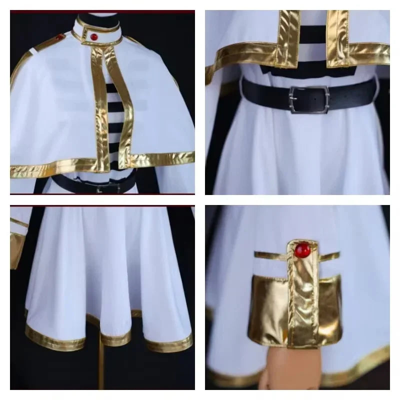 Frieren Cosplay Costume Set featuring dress, wig, elf ears, and earrings for anime enthusiasts.