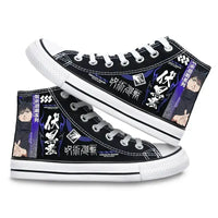 Pair of Jujutsu Kaisen Canvas Shoes featuring Gojo Satoru and Fushiguro Megumi creative cartoon patterns, designed as fashion high-top sneakers.