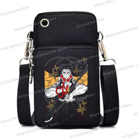 A trendy Demon Slayer Phone Bag featuring anime art of Nezuko Kamado and Mitsuri Kanroji, designed as a Harajuku mini crossbody purse for women and men.