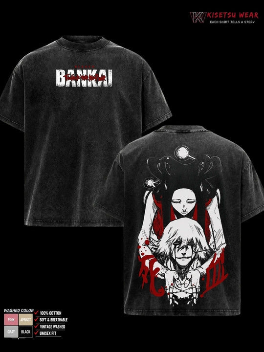Kisuke Urahara Bleach Washed T-Shirt featuring vintage design and soft cotton, available in various sizes.