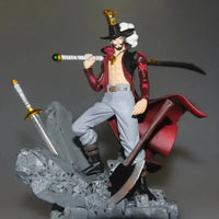 A detailed 15cm Dracule Mihawk Figure made of PVC, featuring "Hawk Eyes" holding the Black Blade Yoru, perfect for One Piece anime collection.