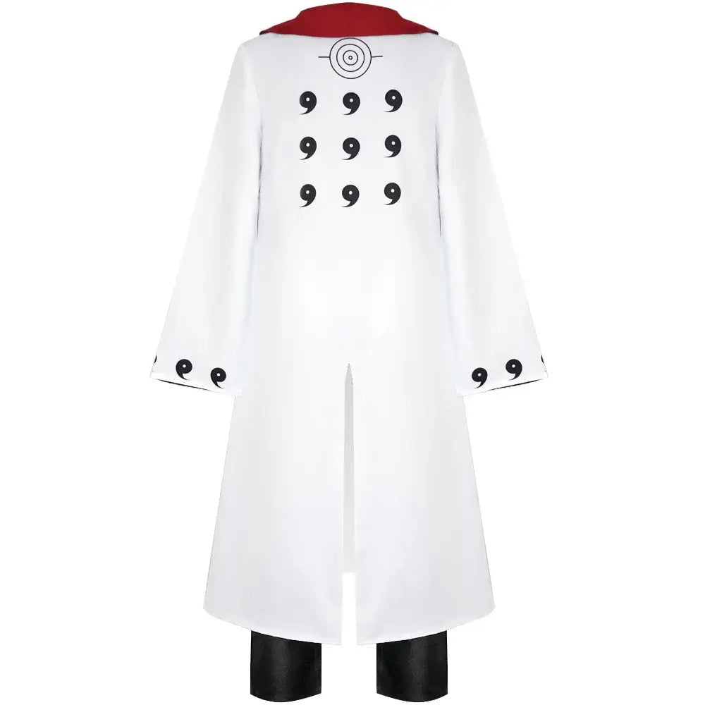 Close-up of Uchiha Madara White Cosplay Costume Set jacket detail polyester tatting quality