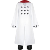 Close-up of Uchiha Madara White Cosplay Costume Set jacket detail polyester tatting quality