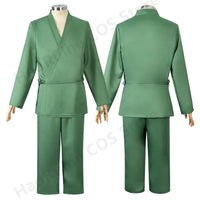 Urahara Kisuke BLEACH Cosplay Costume featuring a green top, pants, and hat, perfect for adult fans.