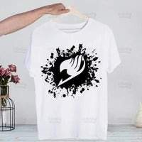 A hip hop style Fairy Tail T-shirt made of cotton featuring anime characters Natsu Dragneel and Lucy Heartfilia.