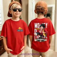 One Piece kids t-shirt Luffy pure cotton short sleeve summer top featuring Luffy Zoro Nami and Franky crew print for boys