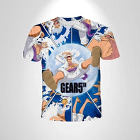 A casual One Piece Luffy T-shirt featuring a cartoon Monkey D. Luffy graphic, designed as a loose, breathable short-sleeve top for men and boys.