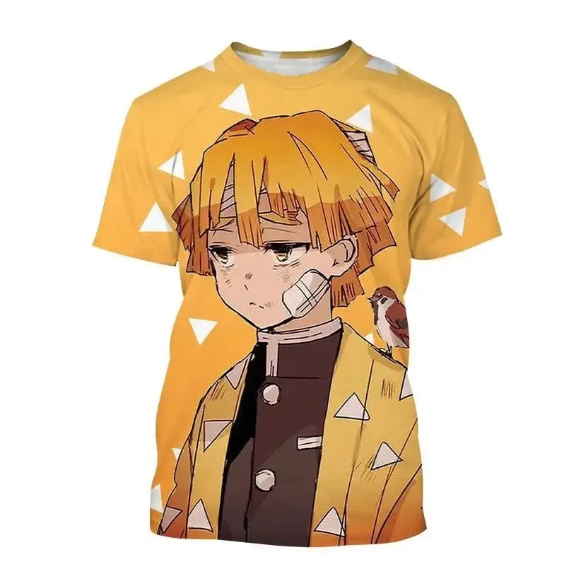 A fashion Demon Slayer Nezuko Shinobu T-shirt with a vibrant 3D print of the anime characters.