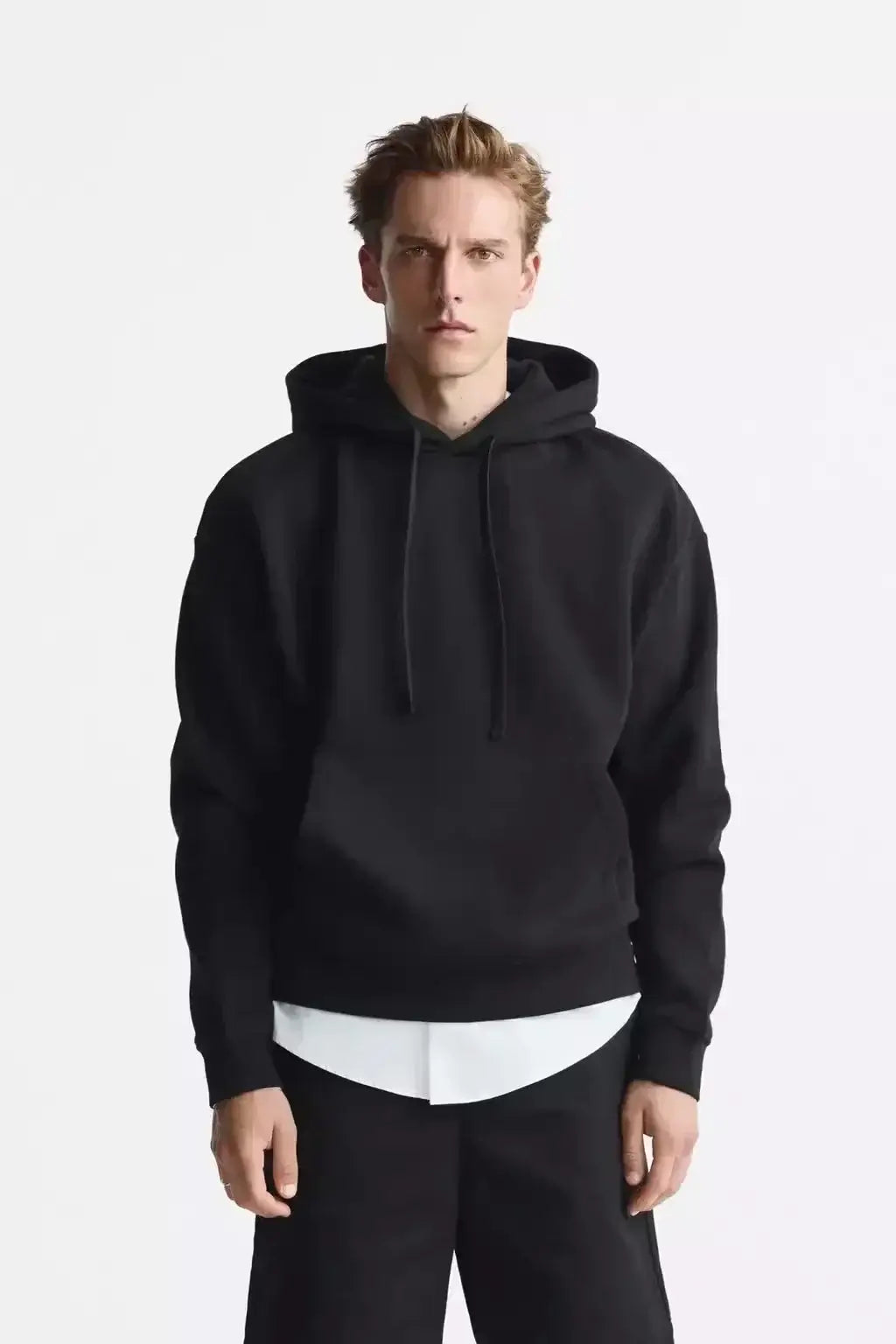 One Piece Halloween Hoodie Anime Cosplay Pullover model wearing black hoodie with design details.