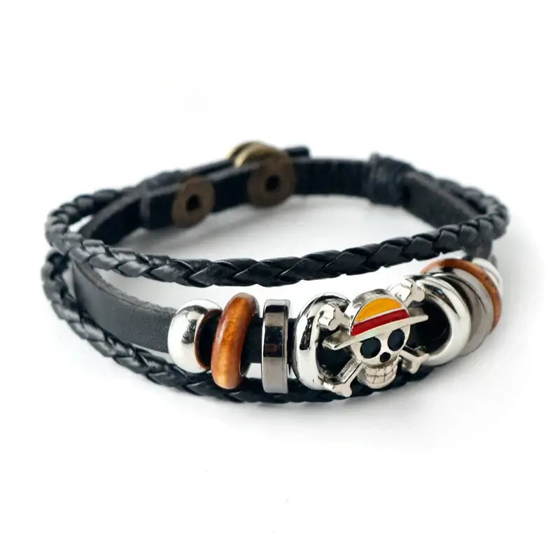 Anime Woven Cowhide Bracelet multilayer buckle ring inspired by One Piece Naruto and Attack on Titan birthday gift accessory