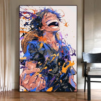 A high-quality One Piece Canvas Print featuring classic Japanese anime characters like Luffy, designed as unframed wall art for living room decoration.