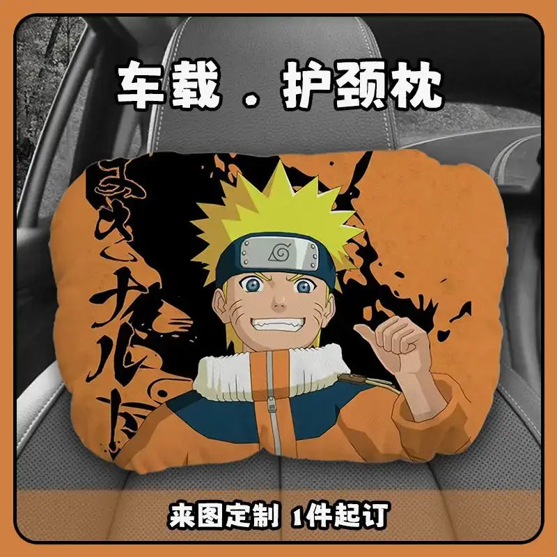 Naruto Uzumaki Plush Car Seat Neck Pillow installed on car seat headrest anime fan accessory