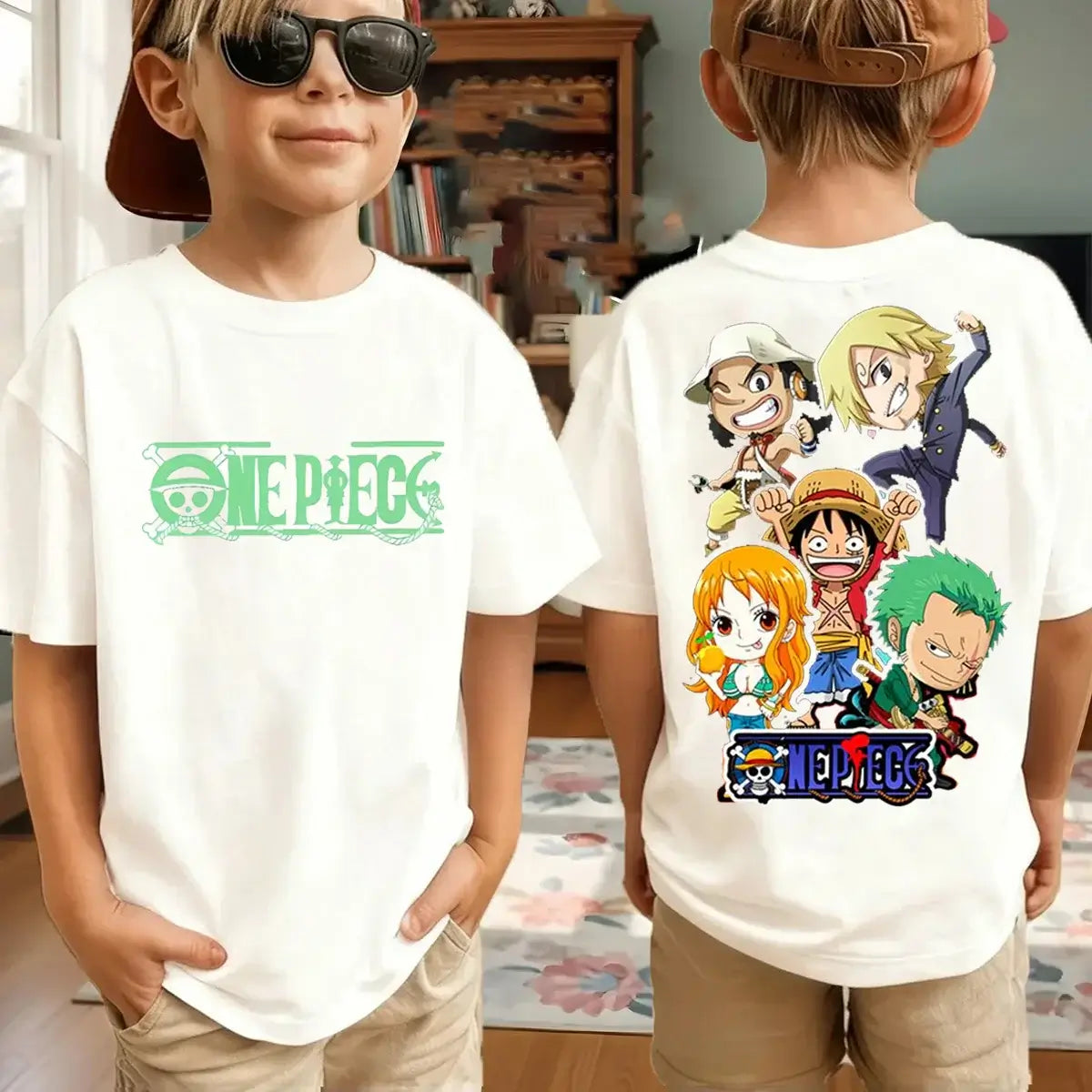 Zoro kids t-shirt One Piece Harajuku pure cotton short sleeve summer top featuring Roronoa Zoro and Luffy anime print for boys