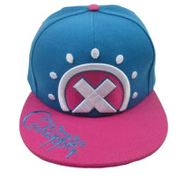 A soft Tony Tony Chopper Hat made of plush cotton featuring 3D antlers, alongside a spotted Trafalgar Law cap for anime cosplay.