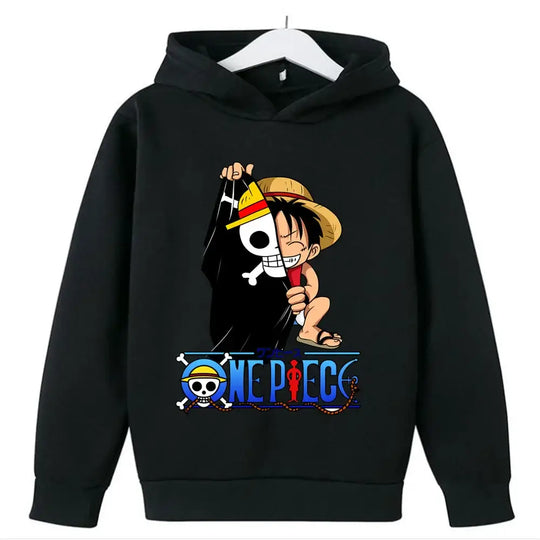 A 2025 New Anime One Piece Hoodies for Kids, a fashion Luffy pullover and hip hop coat for boys' clothing and cosplay.