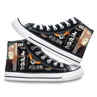 Pair of Jujutsu Kaisen Canvas Shoes featuring Gojo Satoru and Fushiguro Megumi creative cartoon patterns, designed as fashion high-top sneakers.
