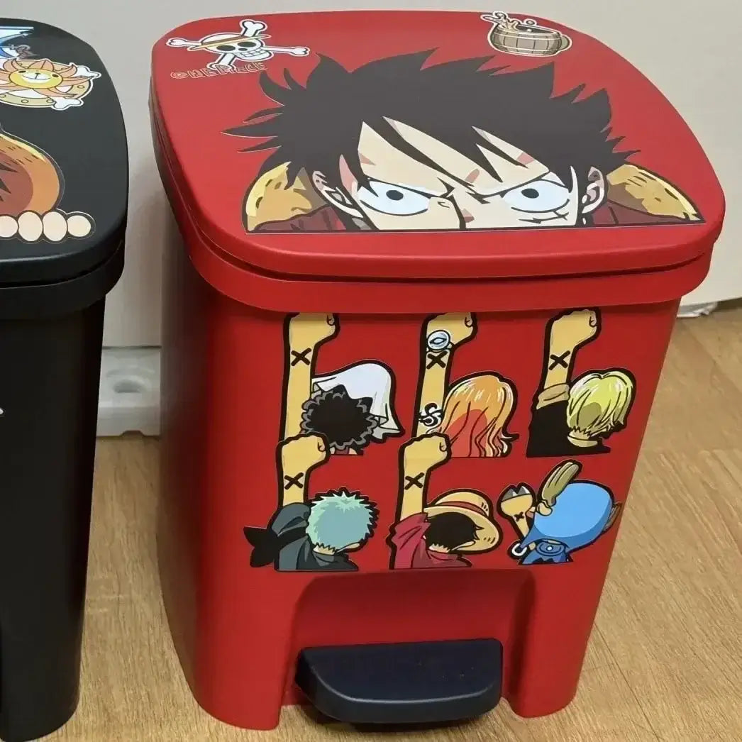 Luffy One Piece Trash Bin Foot Pedal large capacity plastic home bin with cute Monkey D Luffy cartoon design silent slow descent lid bedroom living room