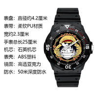 Close-up of One Piece Anime Minimalist Quartz Watch face Luffy Zoro Chopper cartoon dial detail