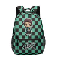 A 3-piece Demon Slayer Backpack Set featuring Tanjiro and Nezuko anime art, including a school bag, lunch box, and pencil case for elementary students.