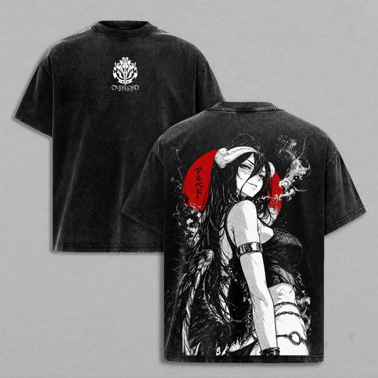 Albedo Overlord Vintage Washed Oversized T-Shirt gothic anime streetwear front view