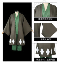 Urahara Kisuke BLEACH Cosplay Costume featuring a green top, pants, and hat, perfect for adult fans.