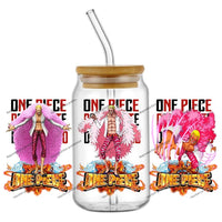 A collection of the newest 31 designs of popular One Piece UV DTF Stickers for a 16oz glass cup.