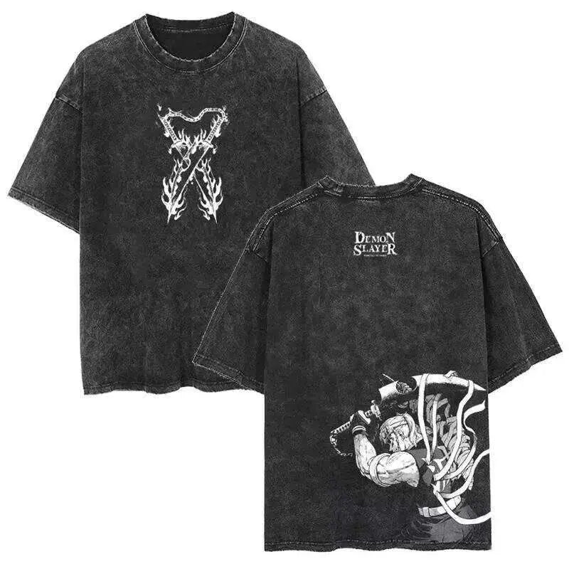 Demon Slayer Rengoku Flame Hashira Anime T-Shirt flat lay breathable cotton casual anime tee