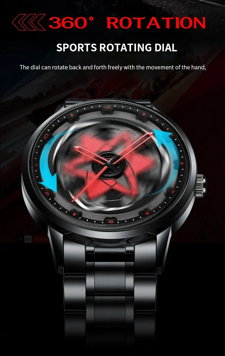 VA VA VOOM Racing Series Watch creative spinning dial stainless steel waterproof sports quartz watch for men