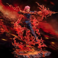 A highly detailed Ryomen Sukuna Figure made of premium PVC, showcasing the Jujutsu Kaisen King of Curses in an extreme battle stance for desktop decoration.
