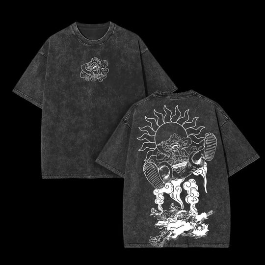 One Piece Luffy Gear 5 Nika Harajuku Washed T-Shirt retro oversized streetwear unisex cotton