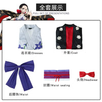 Close-up of Nico Robin One Piece Cosplay Costume Kimono Dress digital print jacket dress detail
