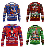 A festive Dragon Ball Anime Sweater featuring Goku and Dragon Balls, designed as a round neck Christmas pullover for men and women.