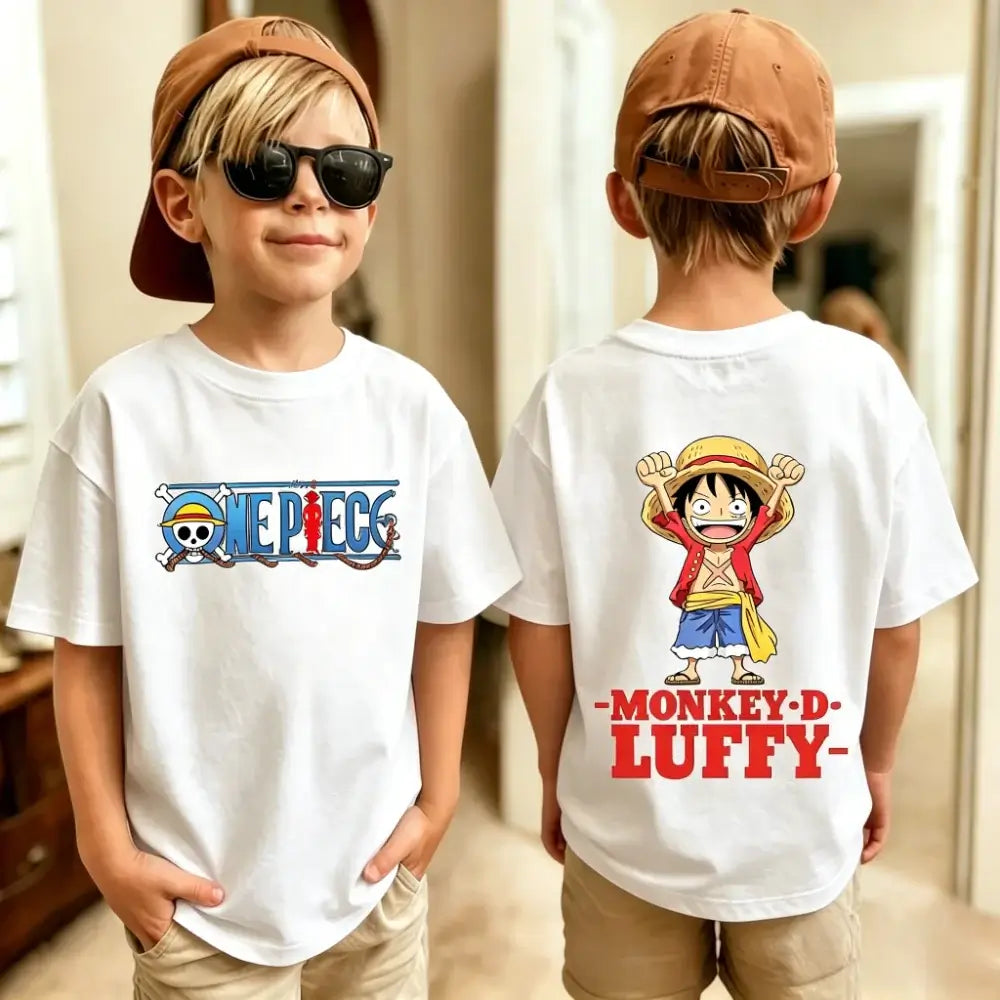 One Piece Kids T-Shirt Anime Luffy Zoro Chopper short sleeve cotton summer tee boys girls ages 7-13