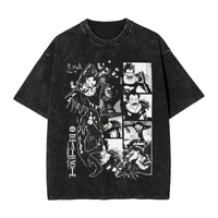 L Lawliet T-Shirt Death Note vintage washed cotton graphic tee with oversized fit O-neck collar and drop-shoulder short sleeves front view