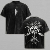 Bleach T-Shirt Vintage Washed Anime Streetwear oversized nylon-cotton blend Y2K hip-hop Bleach anime graphic washed finish applique unisex S to XXXL front view