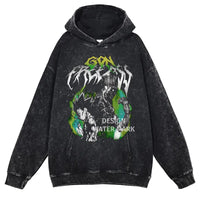 Gon Freecss Hunter x Hunter Washed Hoodie in black with graphic design, perfect for manga streetwear enthusiasts.
