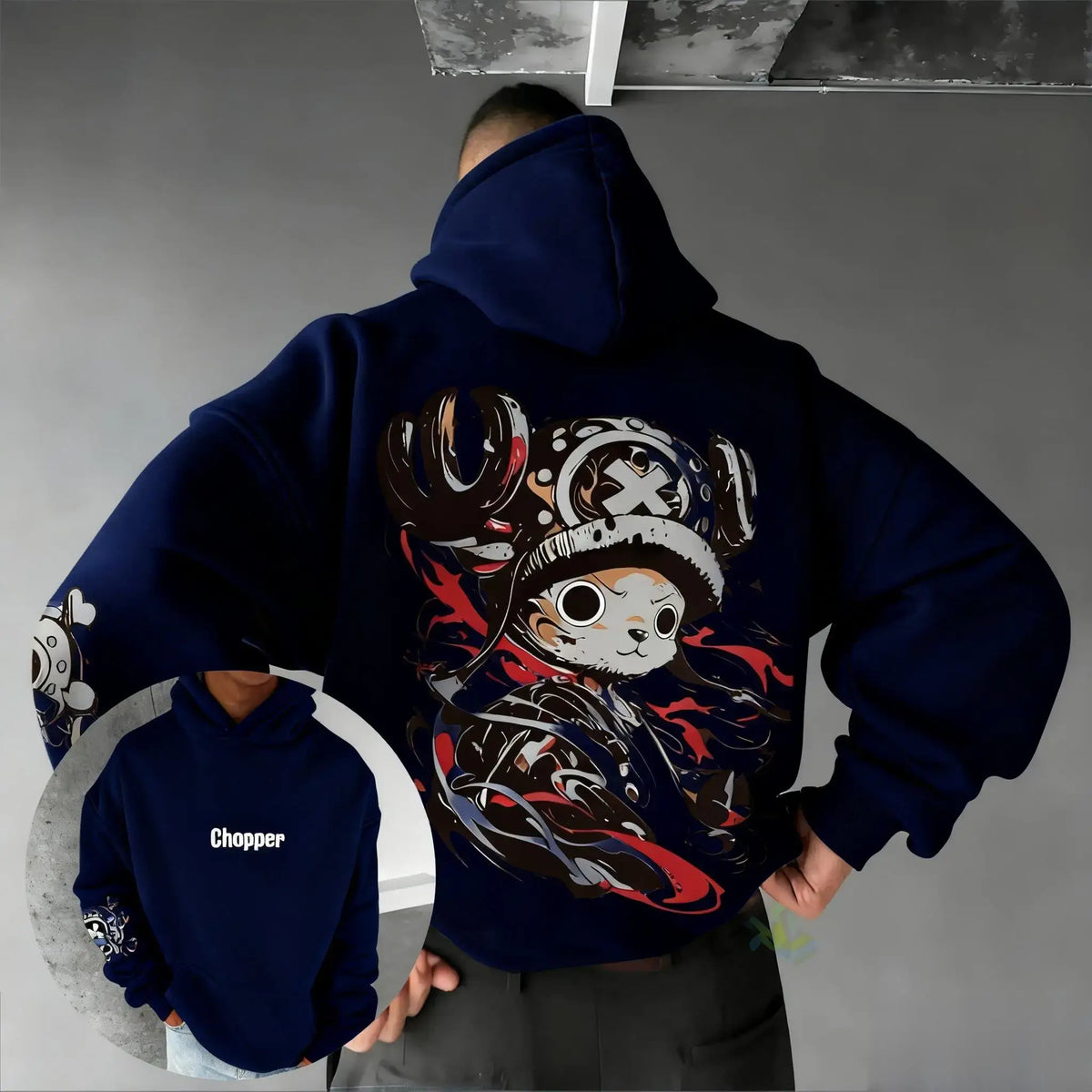 One Piece Chopper Anime Hoodie featuring an oversized design with Chopper artwork, perfect for Y2K streetwear style.