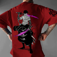 A casual Roronoa Zoro T-Shirt made of soft cotton, featuring a graphic anime print of the Pirate Hunter for men and boys.