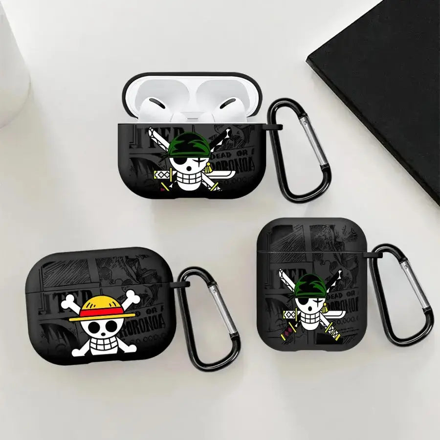 One Piece AirPods Case Cool Logo Protective Cover hard plastic shell wireless Bluetooth headset case fits AirPods 1 2 3 4 Pro Pro2 Pro3 front view