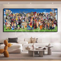 A high-quality One Piece decorative painting featuring Monkey D. Luffy, Roronoa Zoro, and Portgas D. Ace as a sofa background wall hanging.