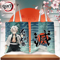 A stylish Shinobu Kocho Canvas Bag featuring a cute cartoon print of the Insect Hashira, designed as a small Japanese style shoulder handbag for women.