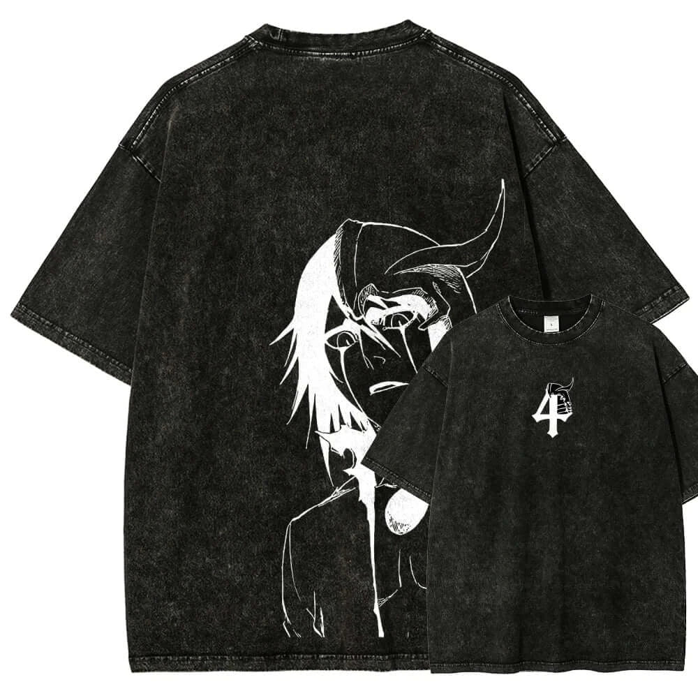Ichigo Kurosaki Hollow Mask Washed T-Shirt back view with Zangetsu Bleach anime artwork