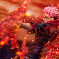 A highly detailed Ryomen Sukuna Figure made of premium PVC, showcasing the Jujutsu Kaisen King of Curses in an extreme battle stance for desktop decoration.