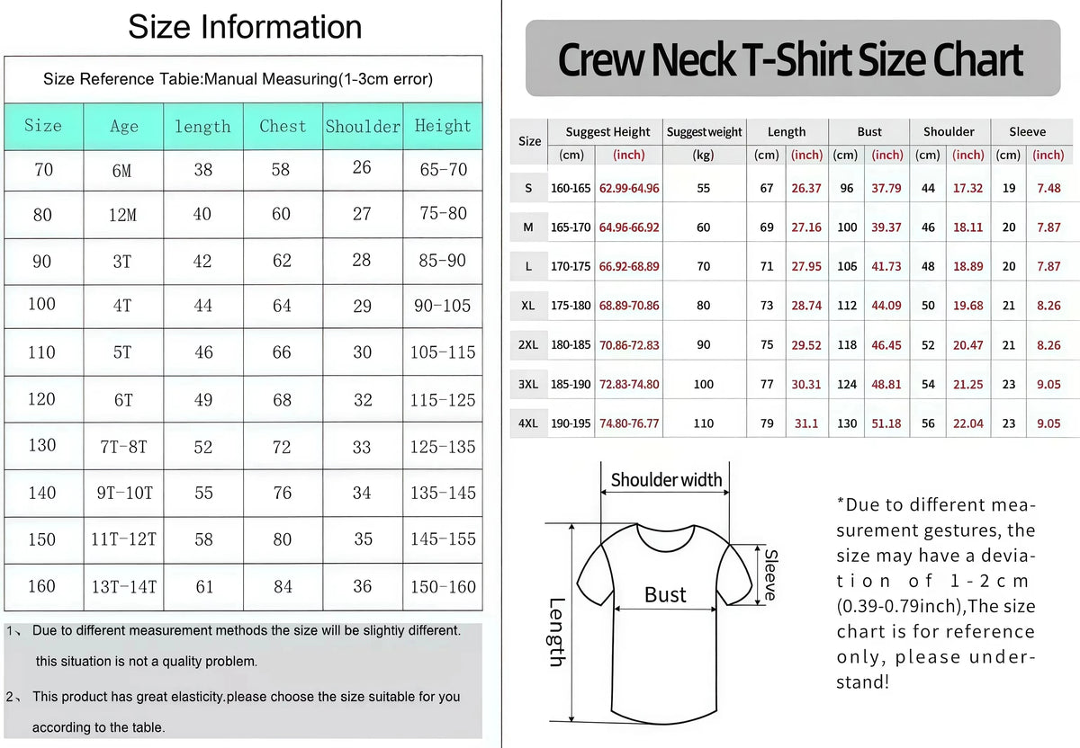 Luffy Zoro Ace T-Shirt One Piece Vintage Harajuku 100% cotton oversized fit pre-washed streetwear graphic tee iconic trio anime print unisex front view Size chart for Crew Neck T-Shirt including measurements for length, chest, shoulder width, and height in various sizes.
