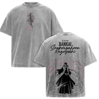 Byakuya Kuchiki Bleach Vintage Washed T-Shirt breathable cotton anime graphic tee shown from the front