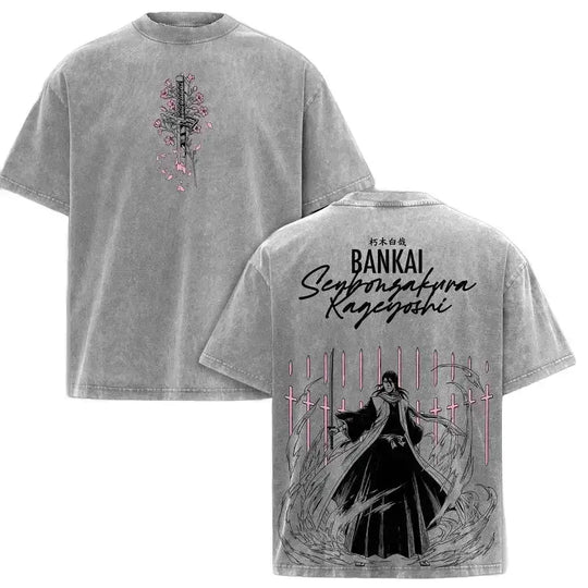 Byakuya Kuchiki Bleach Vintage Washed T-Shirt breathable cotton anime graphic tee shown from the front